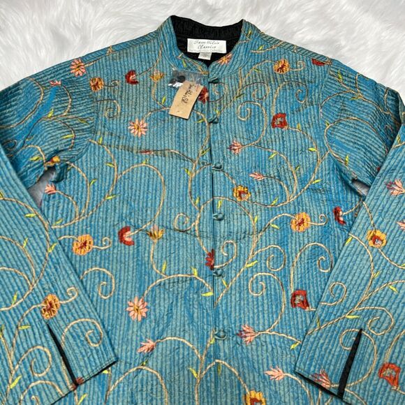 SAM HILU'S CLASSICS REVERSIBLE QUILTED JACKET FLORAL SEA GREEN / BLACK - Picture 2 of 9